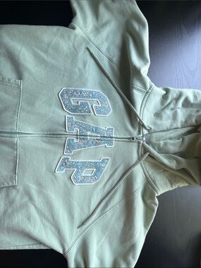 GAP Mint Green Zip-Up Hoodie with Blue Patterned Logo
